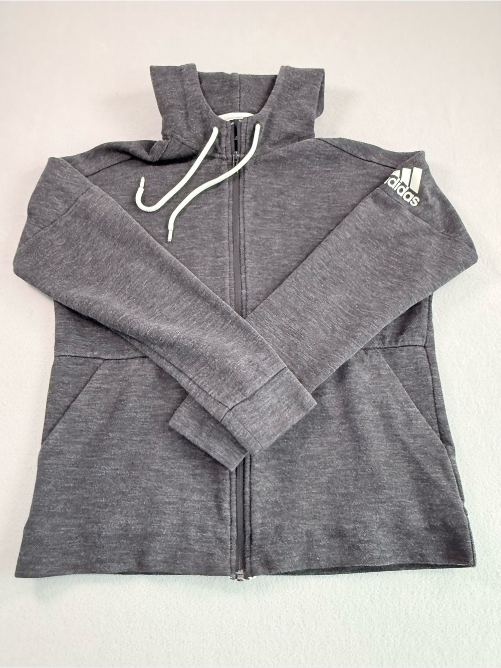 Adidas Hoodie Full Zip Men's Large Grey Heather Fleece
